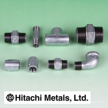 Popular black and galvanized malleable iron plug pipe fittings for general use. Manufactured by Hitachi Metals. Made in Japan